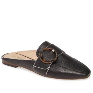 Louise Et Cie Brileigh Buckle Mule Shoes Pebbled Black Leather Slip-On Size 8.5